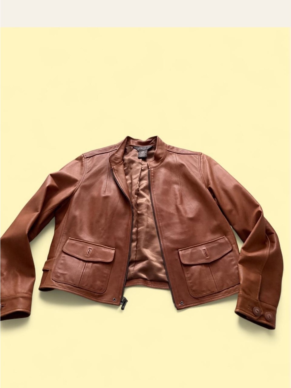 Women’s Brown Leather Bomber Jacket - Classic Zip Front